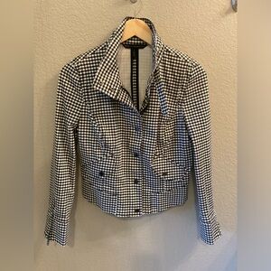 White House Black Market black and white check moto jacket, size 4